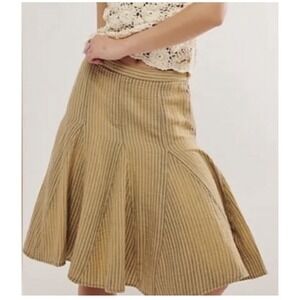 Free People Candace Iced Coffee Overdye Striped midi Skirt Tan Grey  Size M